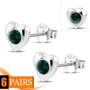 Green Cubic Zirconia Heart Silver Stud Earrings, e416st